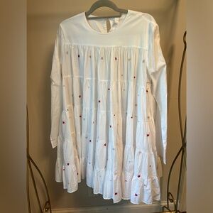 RARE Embroidered Merlette Soliman Tiered Long-Sleeve Mini Dress in Size Medium